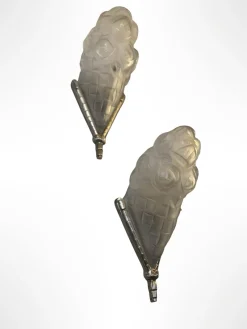 Pamono Art Deco Bouquets aux Roses Wall Lights from Verrerie d'Art Degué, 1930s, Set of 2><noscript><img width=