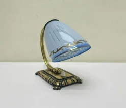 Pamono Art Deco Brass and Blue Glass Table Lamp, 1930s> Table Lamps