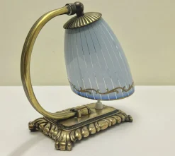 Pamono Art Deco Brass and Blue Glass Table Lamp, 1930s><noscript><img width=