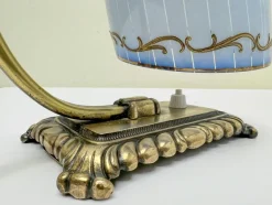 Pamono Art Deco Brass and Blue Glass Table Lamp, 1930s><noscript><img width=
