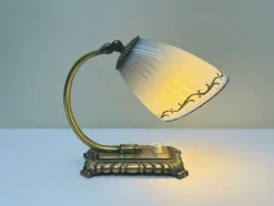 Pamono Art Deco Brass and Blue Glass Table Lamp, 1930s><noscript><img width=