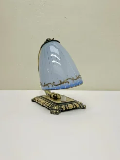Pamono Art Deco Brass and Blue Glass Table Lamp, 1930s><noscript><img width=