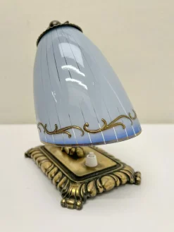 Pamono Art Deco Brass and Blue Glass Table Lamp, 1930s><noscript><img width=