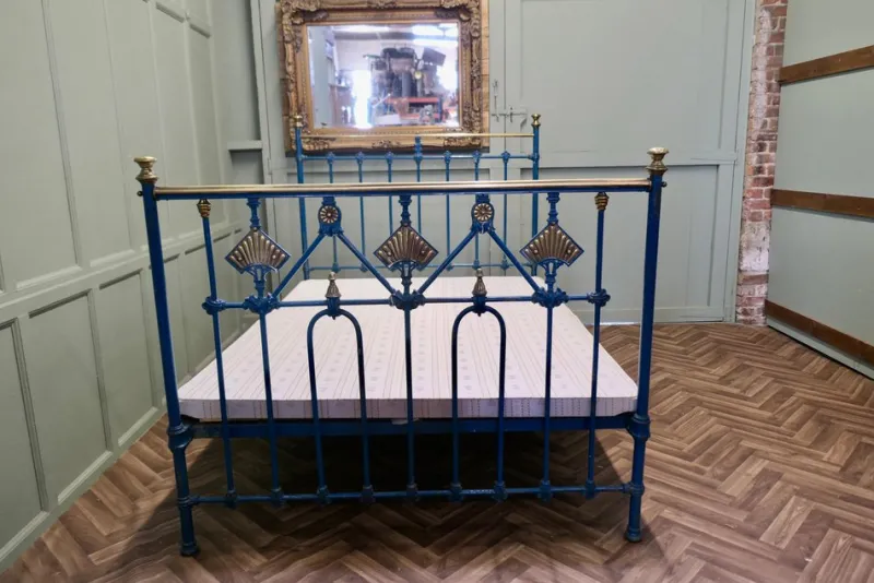 New Pamono Art Deco Brass and Iron Painted Double Bed, 1900s