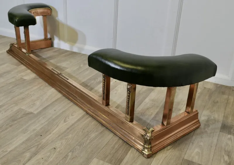 Pamono Art Deco Brass, Copper & Green Leather Club Fender> Fireplaces And Mantels
