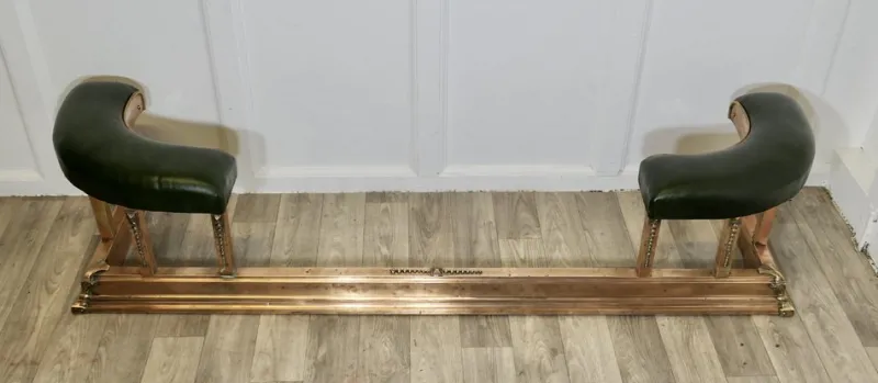 Pamono Art Deco Brass, Copper & Green Leather Club Fender> Fireplaces And Mantels
