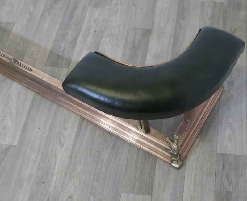 Pamono Art Deco Brass, Copper & Green Leather Club Fender> Fireplaces And Mantels