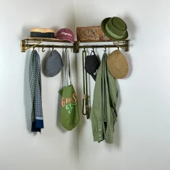 Online Pamono Art Deco Brass Wall Corner Coat and Hat Rack, 1920s