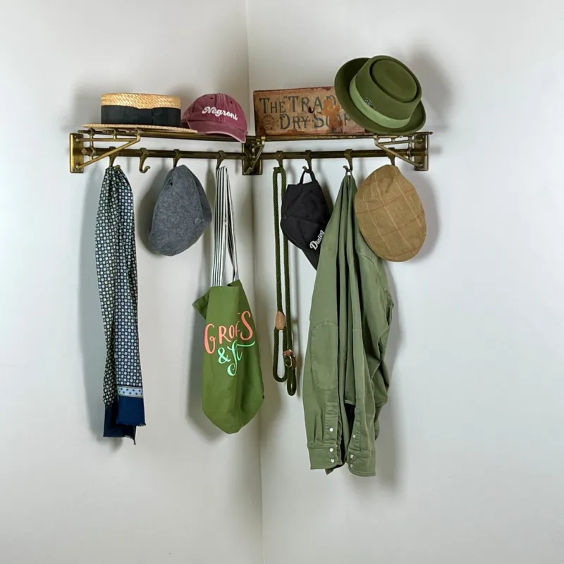 Online Pamono Art Deco Brass Wall Corner Coat and Hat Rack, 1920s