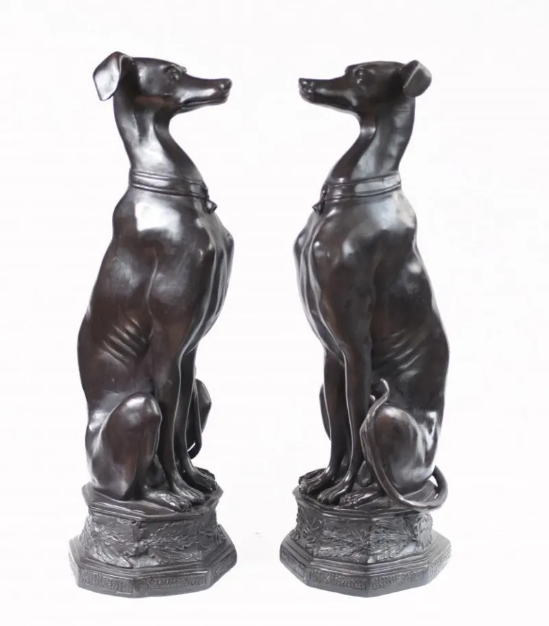 Pamono Art Deco Bronze Greyhound Dogs Grey Hounds Statue, Set of 2> Art Deco