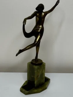 Pamono Art Deco Bronze Sculpture Dancing Graceful Lady on Onyx Plinth by Josef Lorenz, 1925><noscript><img width=