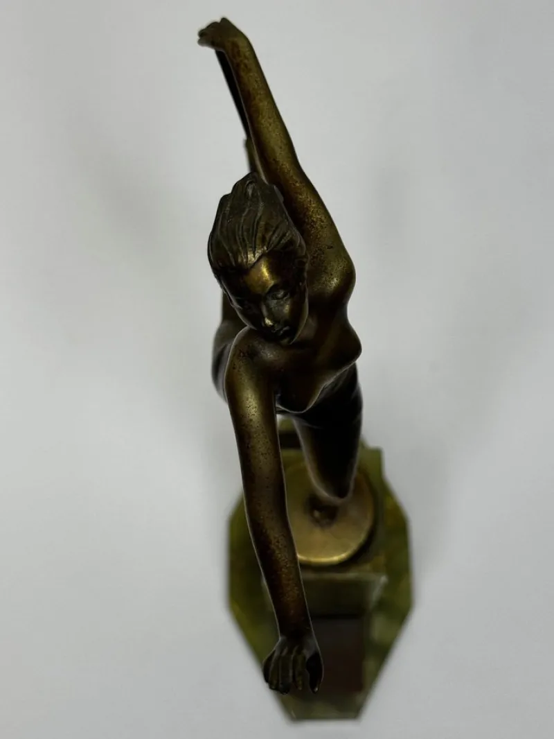 Pamono Art Deco Bronze Sculpture Dancing Graceful Lady on Onyx Plinth by Josef Lorenz, 1925> Art Deco|Sculpture