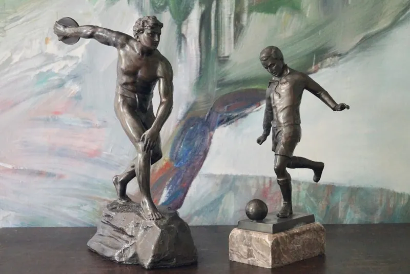 Pamono Art Deco Bronze Statues, Germany, 1930s, Set of 2> Art Deco|Sculpture