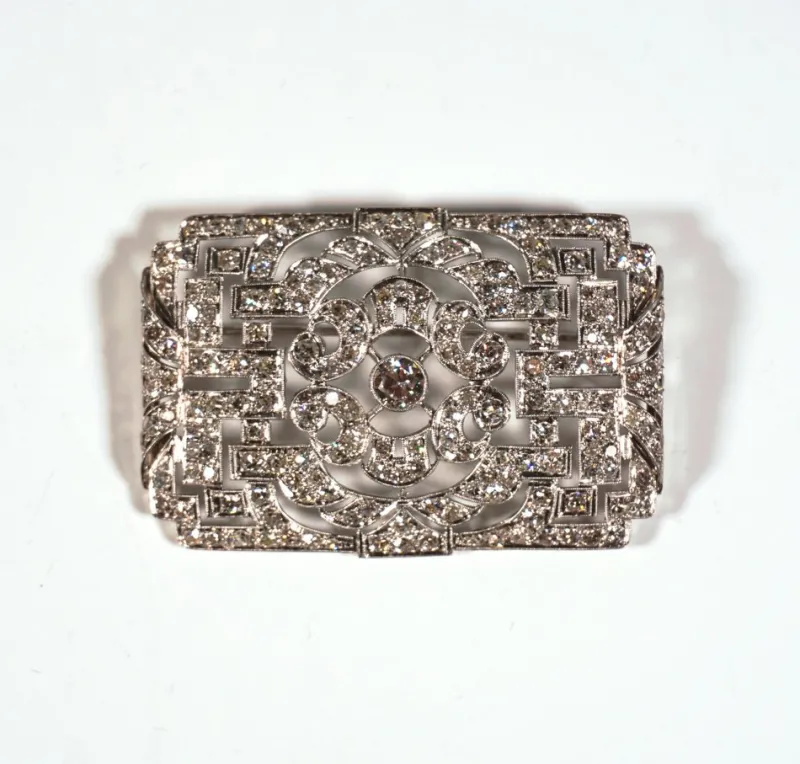Pamono Art Deco Brooch in Platinum 950 with Diamonds, 1930s> Brooches