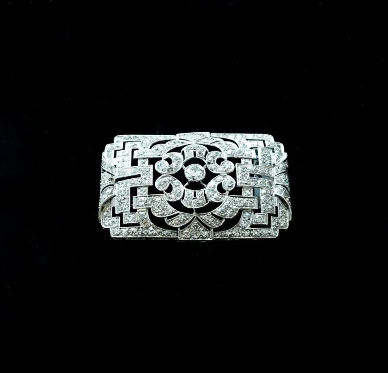 Pamono Art Deco Brooch in Platinum 950 with Diamonds, 1930s> Brooches