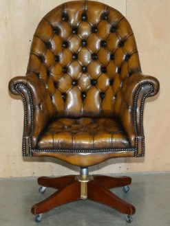 Clearance Pamono Art Deco Brown Leather Chesterfield Chair, 1920s