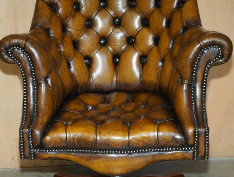 Clearance Pamono Art Deco Brown Leather Chesterfield Chair, 1920s
