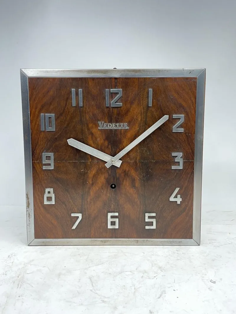 Pamono Art Deco Burl Walnut Vedette Wall Clock, 1930s> Clocks