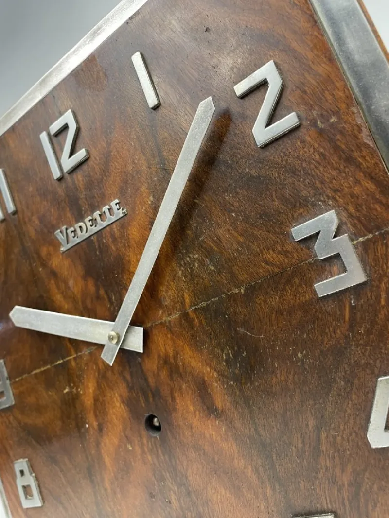 Pamono Art Deco Burl Walnut Vedette Wall Clock, 1930s> Clocks
