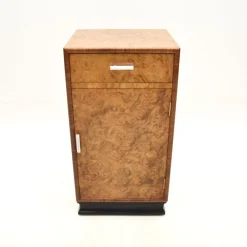 Pamono Art Deco Burr Elm and Walnut Bedside Cabinet, 1930s