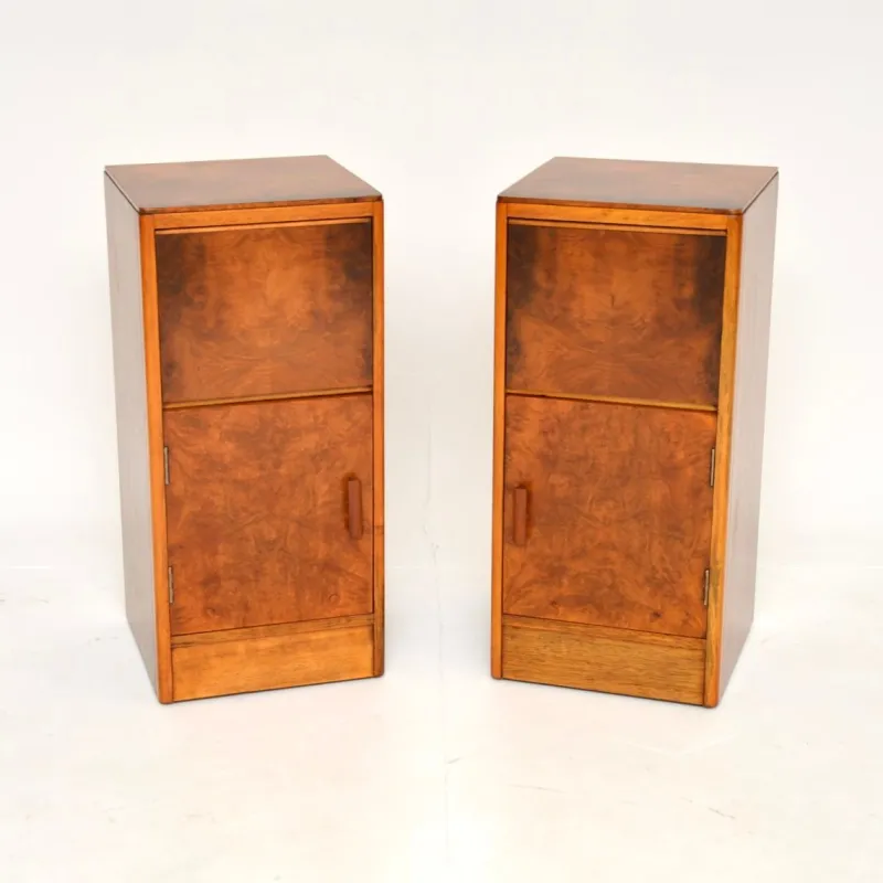 Outlet Pamono Art Deco Burr Walnut Bedside Cabinets, 1930s, Set of 2