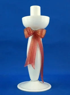 Best Pamono Art Deco Candelabra in Opaline Murano Glass with Bow by Napoleone Martinuzzi, Italy, 1930s
