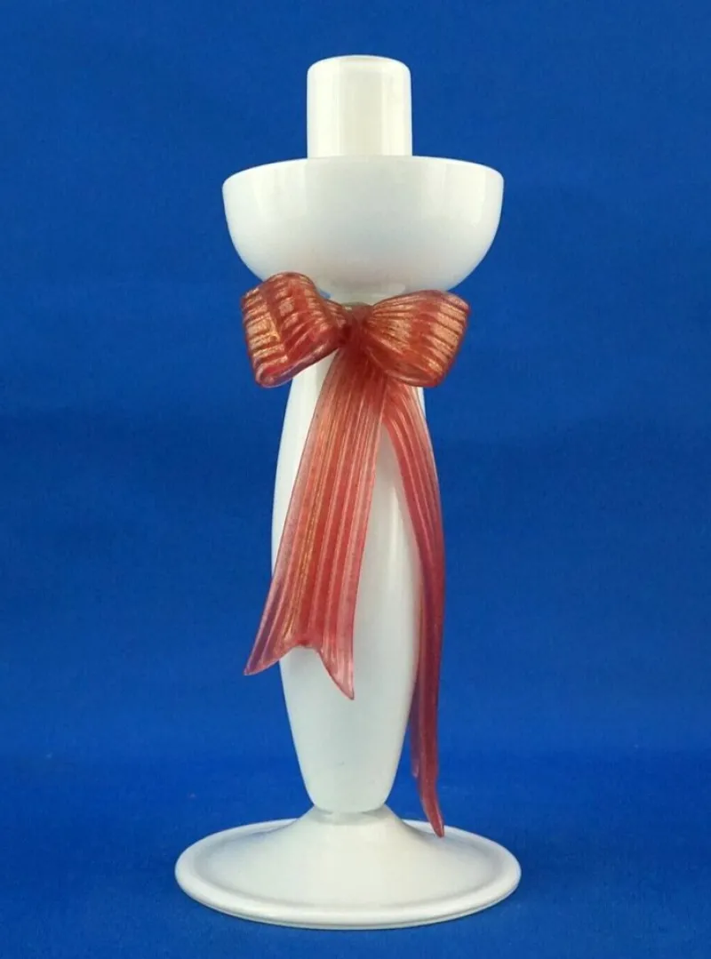 Best Pamono Art Deco Candelabra in Opaline Murano Glass with Bow by Napoleone Martinuzzi, Italy, 1930s