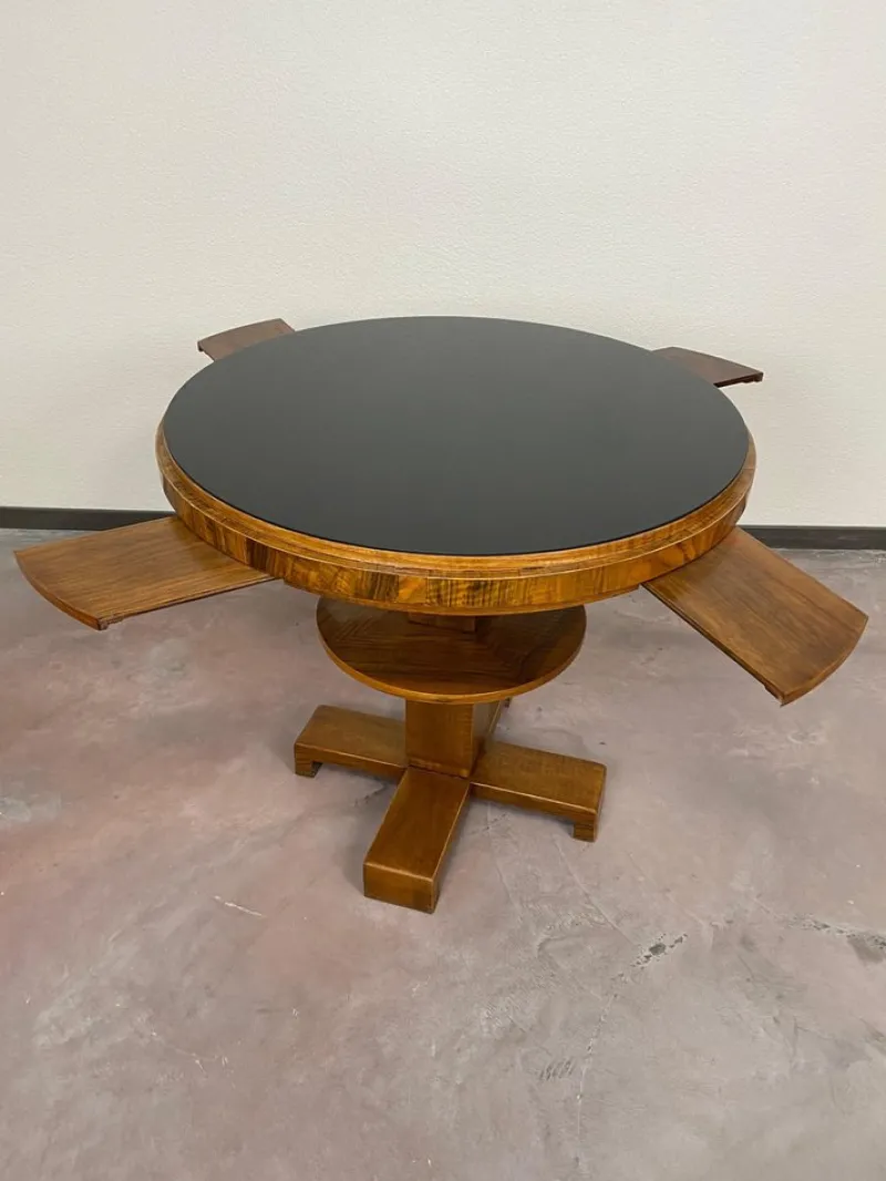 New Pamono Art Deco Card Table with Black Glass Top, 1930s