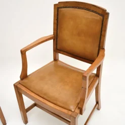 Pamono Art Deco Carver Armchairs in Walnut and Leather, 1930s, Set of 2><noscript><img width=
