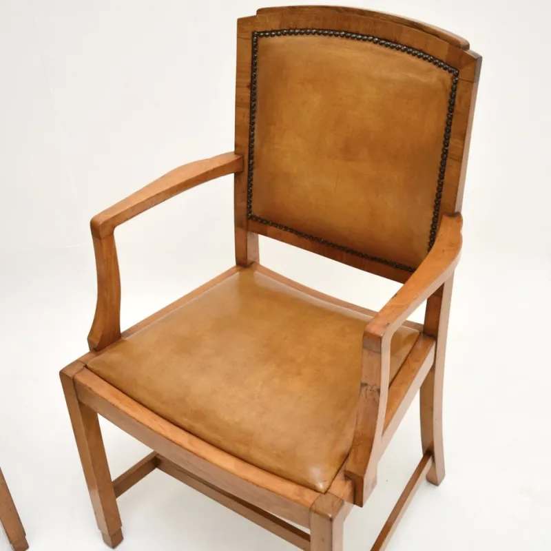 Pamono Art Deco Carver Armchairs in Walnut and Leather, 1930s, Set of 2> Lounge Chairs & Armchairs