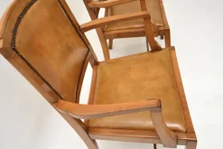 Pamono Art Deco Carver Armchairs in Walnut and Leather, 1930s, Set of 2><noscript><img width=