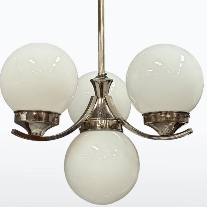 Pamono Art Deco Chrome Pendant with Opaline Glass, 1930s