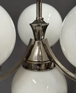 Pamono Art Deco Chrome Pendant with Opaline Glass, 1930s