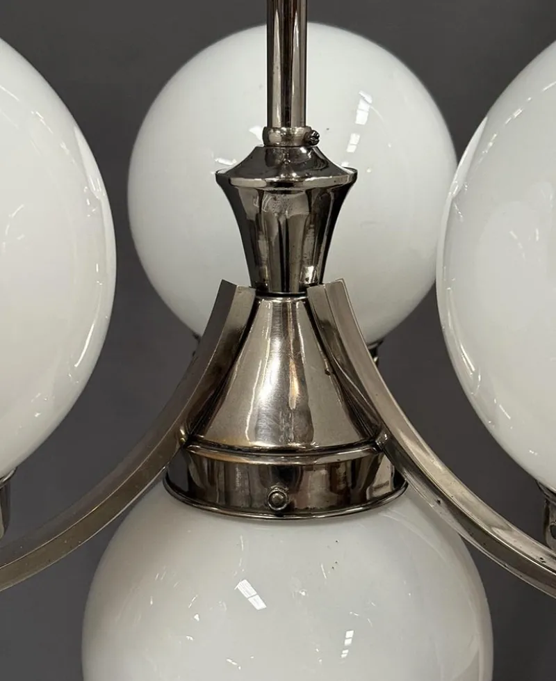 Pamono Art Deco Chrome Pendant with Opaline Glass, 1930s