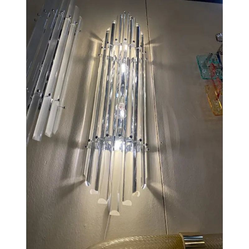 Pamono Art Deco Clear Bars Murano Glass Sconces