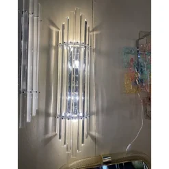 Pamono Art Deco Clear Bars Murano Glass Sconces