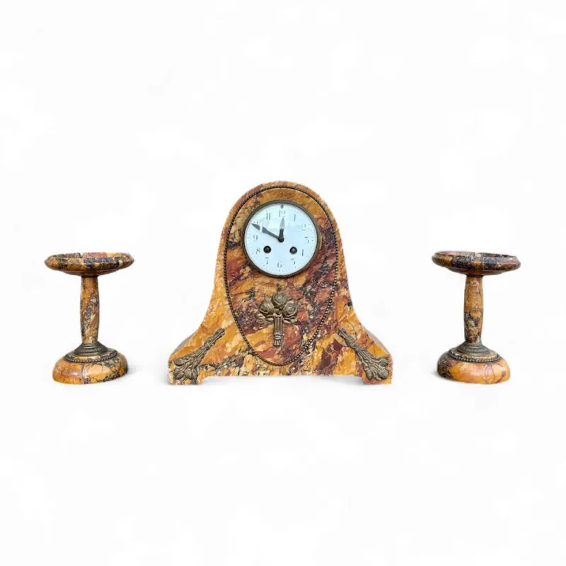 Hot Pamono Art Deco Clock with Marble Trim, 1890s, Set of 3