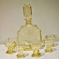 Pamono Art Deco Decanter Set in Yellow Glass by Moser/Bohemia, Czech, 1920s> Glassware
