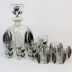 Best Pamono Art Deco Decanter Set with Glasses by Karl Palda, 1920s, Set of 11