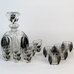 Best Pamono Art Deco Decanter Set with Glasses by Karl Palda, 1920s, Set of 11