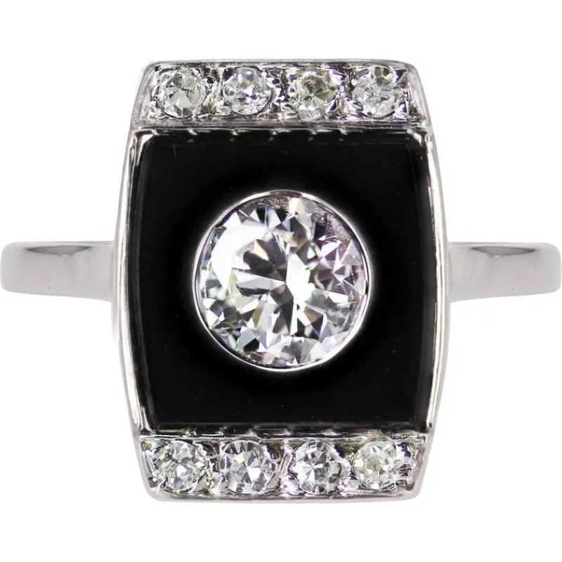 Hot Pamono Art Deco Diamond Onyx Platinum Ring, 1930s