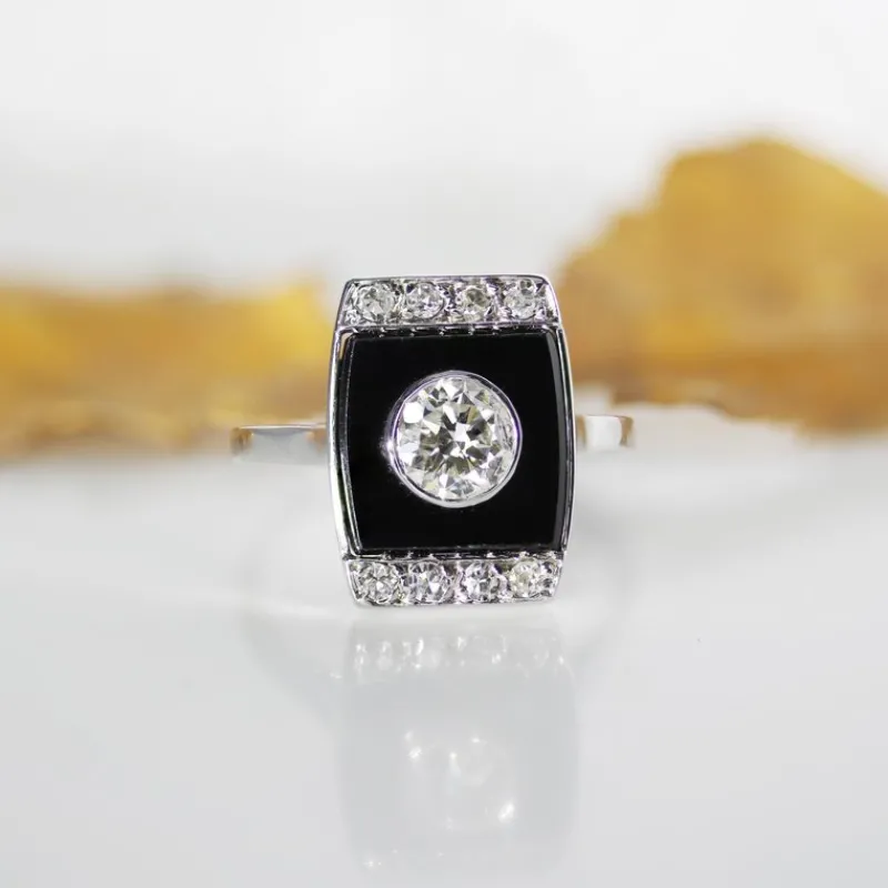 Hot Pamono Art Deco Diamond Onyx Platinum Ring, 1930s