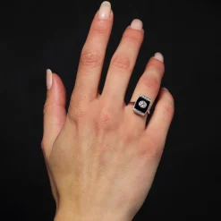 Hot Pamono Art Deco Diamond Onyx Platinum Ring, 1930s