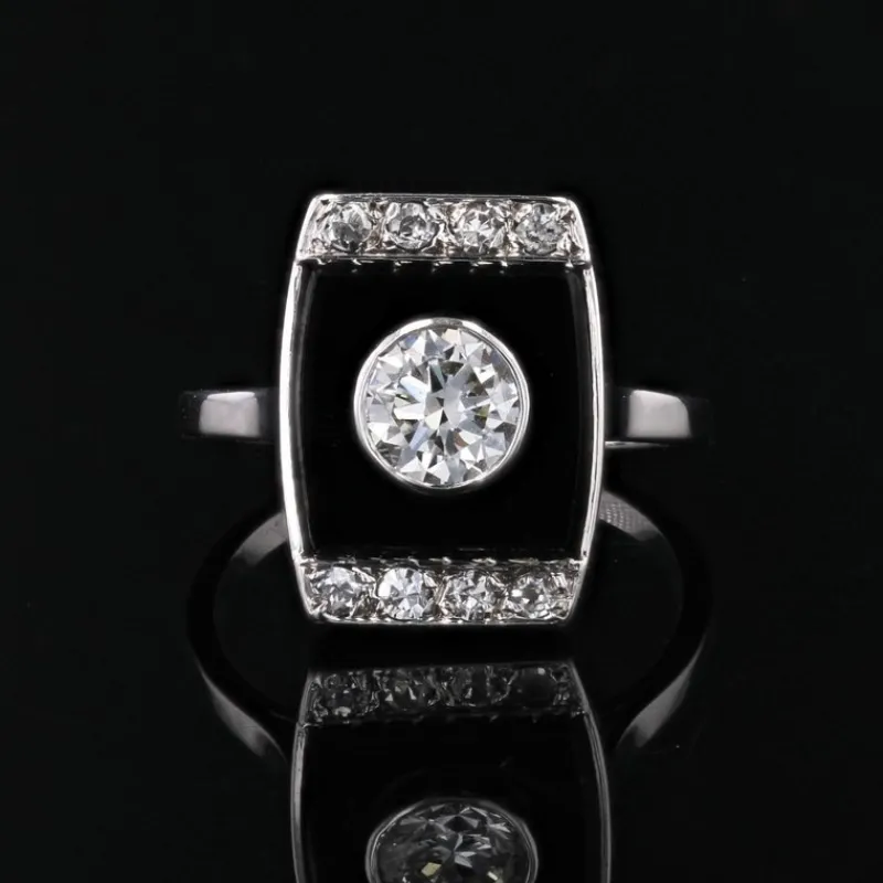 Hot Pamono Art Deco Diamond Onyx Platinum Ring, 1930s