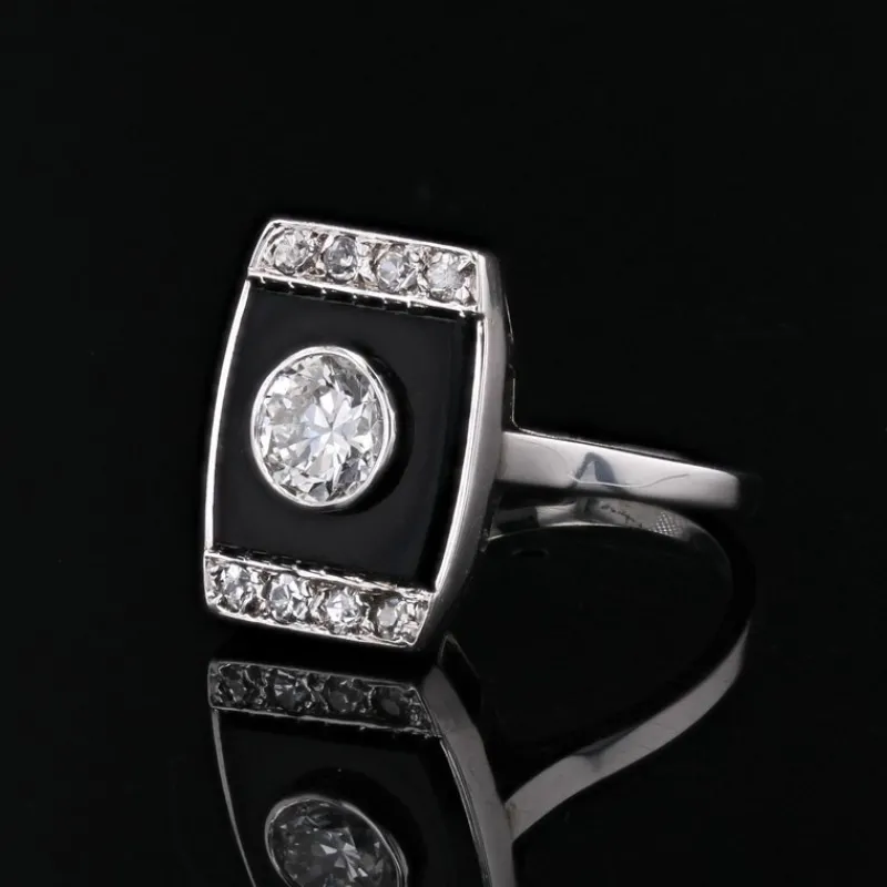 Hot Pamono Art Deco Diamond Onyx Platinum Ring, 1930s