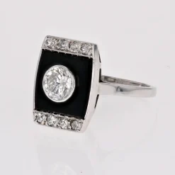 Hot Pamono Art Deco Diamond Onyx Platinum Ring, 1930s