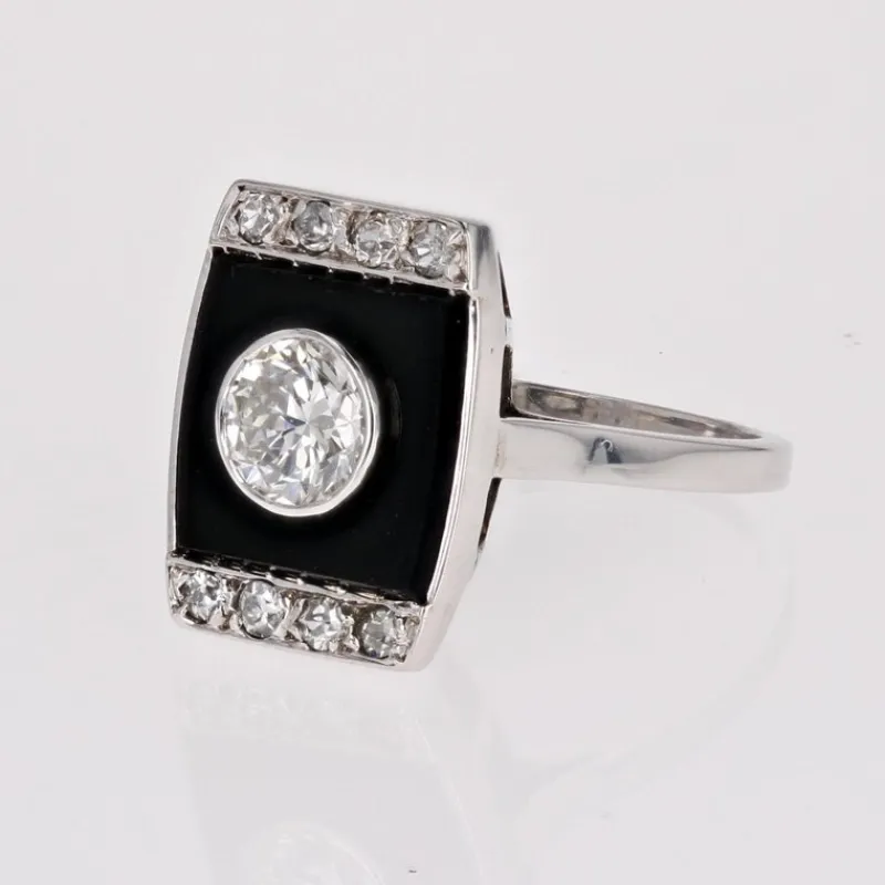 Hot Pamono Art Deco Diamond Onyx Platinum Ring, 1930s