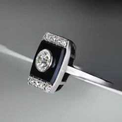 Hot Pamono Art Deco Diamond Onyx Platinum Ring, 1930s