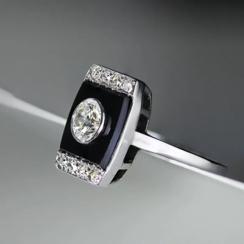 Hot Pamono Art Deco Diamond Onyx Platinum Ring, 1930s