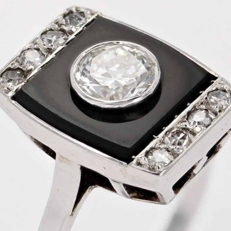 Hot Pamono Art Deco Diamond Onyx Platinum Ring, 1930s